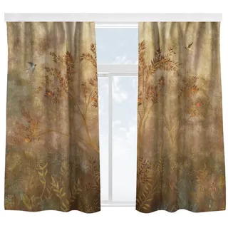 Bilderdepot24 Vorhang Gardine Wald Natur Vintage Waldlichtung Orangenbaum Tag Türvorhang, Multifunktionsband (2 St), blickdicht, Samt, Schiebegardinen Flur Schlafzimmer Wohnzimmer Schiebevorhang beige|braun 130 cm x 250 cm