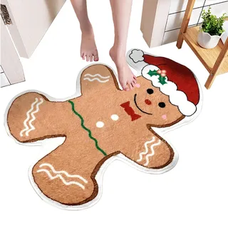 Generisch Willkommensmatte Gingerbread Man - 50 X 80 cm Weihnachts Badezimmer Teppich | Nachbildung Kaschmir Rutschfester Teppich Für Flur Wohnzimmer Haus Indoor Outdoor