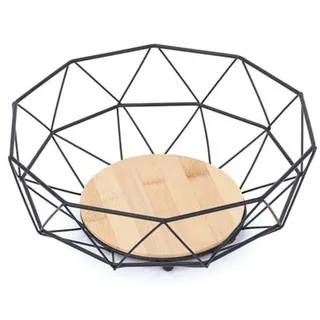 Famanu Obstschale aus Holz und Stahl - Matt Schwarz und Hellbraun
