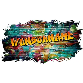 3D Graffiti Wandtattoo 97x53cm Streetart Wandsticker Jugendzimmer Kinderzimmer Wohnzimmer Deko Wandbild selbstklebend W008 (05 Mauer Spot, Mit Wunschname)