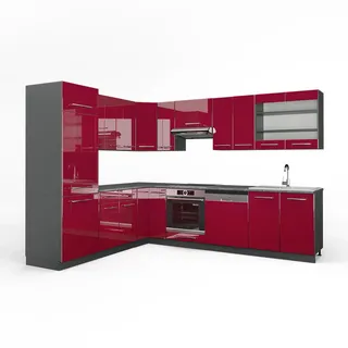 Vicco Fame-Line Winkelküche L-Form 287 cm Bordeaux Hochglanz/Anthrazit
