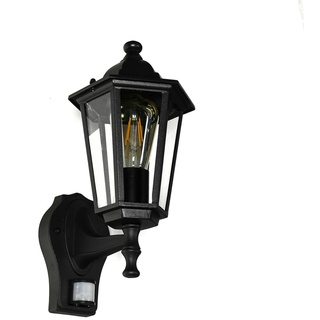 Licht-Erlebnisse Außenwandlampe VELENCE mit Bewegungsmelder Schwarze Laterne IP43 35cm hoch Wandleuchte Terrasse Balkon Haus Tür, 8217