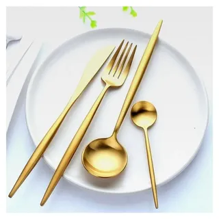 Besteckset für 6 Personen (4er Set Gold, Matt) 24 Teile aus rostfreiem Edelstahl, spülmaschinengeeignet, in elegantem Design, Löffel, Teelöffel...