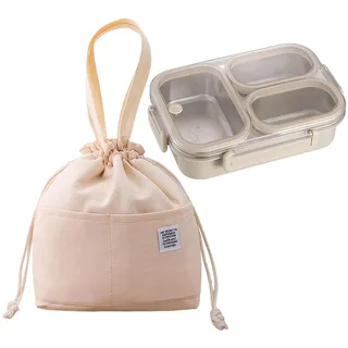 MaciRept Edelstahl Brotdose Kinder mit 3 Trennfächern,1000 ml Auslaufsicher Brotdose Metall aus Edelstahl 304 für Schule, Büro und Unterwegs mit Lunchtasche Ideal für alle Altersgruppen
