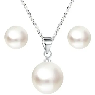 LÖB Ohrring und Ketten Set 925 Silber Halskette Ohrstecker Set Tropfen Perlen Anhänger Schmuckset (Geschenke für Frauen Beste Freundin Mutter Mama Damen zum Geburtstag Weihnachten Weihnachtsgeschenke, Inkl. Schmuckbox), Perlenohrringe Kette Brautschmuck Ohrringe Perlenohrstecker Rund Weiß silberfarben|weiß