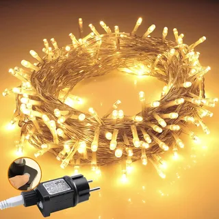 Led Lichterkette Außen 10M 100LEDs, Lichterkette Outdoor Wetterfest mit Stecker, Weihnachtsbeleuchtung außen Warmweiß mit 8 Modi und Timer Funktion für Weihnachten Hochzeit Ostern Garten Party