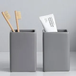 Grau Zahnputzbecher Keramik Set, Quadratisch Zahnbürstenhalter für Elektrische Zahnbürste Zahnbürste und Zahnpasta, Kinder Toothbrush Holder, Zahn