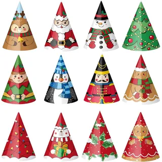 24 Stück Weihnachtsmützen aus Papier Weihnachtsbaum Rentier Weihnachtsmann Schne