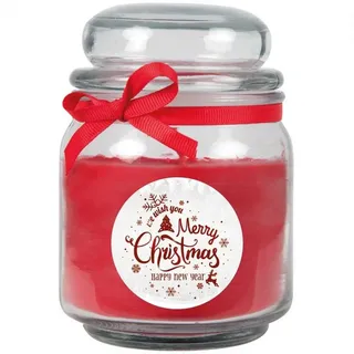 HS Candle Duftkerze (Dekokerze, 1-tlg), Weihnachten - Kerze im Bonbon Glas, Kerze mit Weihnachts - Motiv rot Ø 9 cm x 9 cm x 13 cm x 9 cm