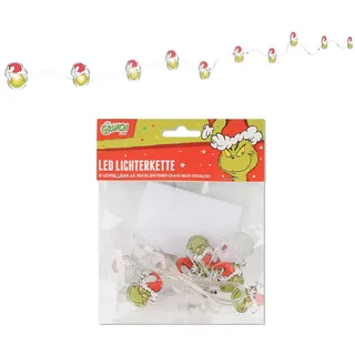 The Grinch – LED-Lichterkette 1,4m für innen – Weihnachtslichterkette mit 10 warmweißen Lichtern aus Kunststoff – Humorvolle Weihnachtsdeko mit Grinchmotiv für Fenster, Regal, Kommode & Weihnachtsbaum
