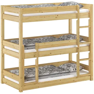 Erst-Holz®Dreier Etagenbett für Erwachsene 90 x 200 cm Kiefer MassivRollrost inkl.