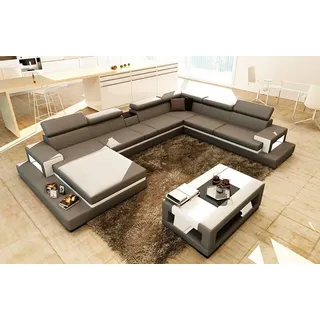 JVmoebel Ecksofa Designer weiße U-Form Wohnlandschaft Mit LED Luxus Möbel Neu, Made in Europa grau