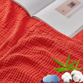 NNBWLMAEE Montivo Musselin Decke, Sanfte Musselindecke Sommer, 100% Aus Natur Baumwolle, Weiche & Atmungsaktive Musselin-Decke für Erwachsene, Kinder, Perfekt für Bett, Sofa (Rot, Normal(130x150))