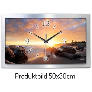 Kreative Feder Funkwanduhr „Felsen am Strand“ 3D Designer Wanduhr aus Alu, leise (ohne Ticken; Quarz oder Funkuhrwerk; verschiedene Größen) orange 80 cm x 40 cm