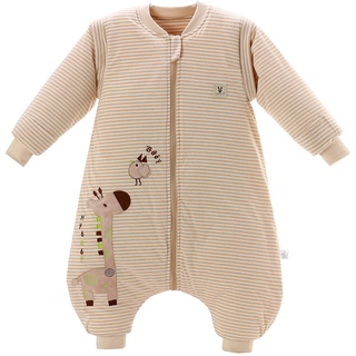 Chilsuessy Baby Winter Schlafsack mit Füßen und abnehmbar Langarm Pyjamas aus Bio Baumwolle kleine Kinder Schlafsack für Baby 1 bis 6 Jahre, Giraffe/2.5 Tog, L/Koerpergroesse 110-120cm
