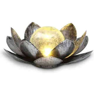 Solar-gartenleuchten Für Den Außenbereich, Terrassendekoration Aus Metall Mit Craquelé-finish Und Glaskugel Im Lotus-design, Solar-außenbeleuchtung, Außenbeleuchtung Im Lotus-design
