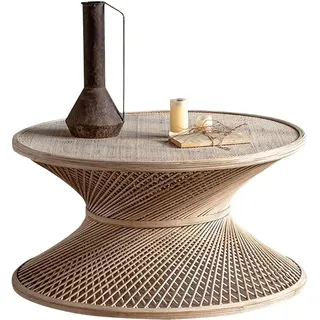 MARIYCH Runde gewebte Couchtische, Wohnzimmertisch aus natürlichem Rattan, Mitteltisch aus Bambus im Landhausstil für kleine Räume, Wohnzimmer, Schlafzimmer, Büro