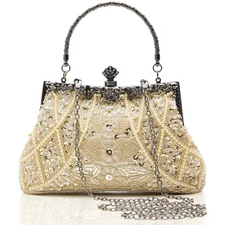 BABEYOND Abend-Clutch-Geldbörse für Damen – Vintage-Abendtasche, Zubehör für Damen, Gatsby 1920er Jahre, Perlen-Pailletten, Perlen-Clutch, Beige, Einheitsgröße - Einheitsgröße