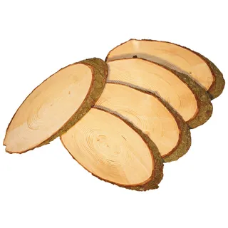 Mercarimus 5 Stück ovale Holzscheiben Länge ca. 35 cm Breite ca. 17 cm Baumscheiben Astscheiben mit Rinde Rindenscheibe Deko Basteln Floristik Hochzeit