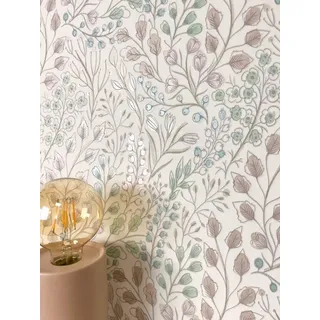 Newroom Vliestapete Zola Rose Tapete Blumentapete Blätter,Blumen,Äste, Weiß Tapete Floral Blätter - Blumentapete Blätter Rose Grün Romantisch 3D Optik Blumen Äste für Schlafzimmer Wohnzimmer Küche, Blätter rosa