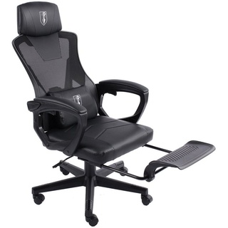 Trisens Gaming Stuhl im modernen Racing-Design mit einklappbarer Fußstütze - Gaming Chair mit flexiblen Armlehnen - ergonomischer Gaming Schreibtischstuhl mit extra Stützkissen