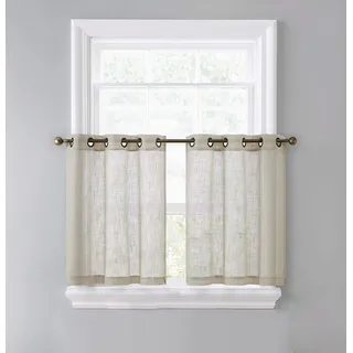 Yaland Scheibengardine lang Leinen Bistrogardine halbtransparent Vorhang Sheer ösen GardinenSchals Fensterschal für Küche Wohnzimmer Landhaus (Sand BxH 90x40cm) 2 Stück