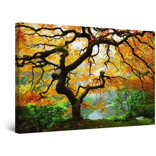 Startonight Bilder Ahorn im Herbst, Leinwandbilder Moderne Kunst, Natur Wanddeko Kunstdrucke, Wandbilder Schlafzimmer 60 x 90 cm, Tag Nacht Effekt, Elegante Geschenkidee Wand Deko