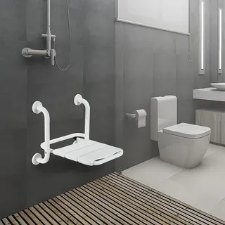 Cecaylie Duschklappsitz für Wandmontage, Duschsitz Klappbar, Dusche Klappsitz, Hohenverstellbar rutschfeste Duschstuhl, bis 120KG, Duschhocker für Senioren und Behinderte, Weiß