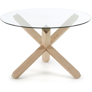 Tisch Lotus rund Ø 120 cm aus Glas und massiven Eichenholzbeinen