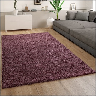 Paco Home Hochflor Teppich Wohnzimmer Shaggy Langflor Modern Einfarbig Lila Violett, Grösse:140x200 cm