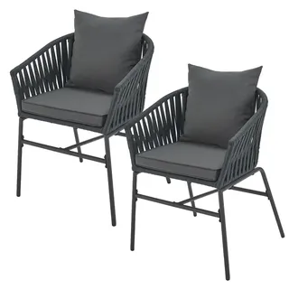 Juskys Rope Stühle 2er Set - Gartenstühle mit Seilgeflecht & Polster - wetterfester & bis 160 kg belastbar - Stahl mit Pulverbeschichtung - Dunke...