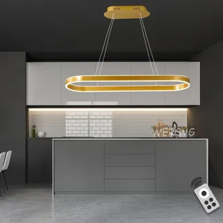 Modern LED Esstisch Pendelleuchte Oval Wohnzimmer Büroleuchter Dimmbar 3500K-6500K Schwarz Esszimmerlampe Pendellampe Hoehenverstellbar, für Restaurants Bars Büros Billardzimmer (gold, L100cm,88W)