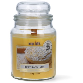 Magic Lights - Kerze im Glas 510 g Vanille Butter Cookies mit pflanzlichem Wachs min. 75% - natürlicher Holzdocht der knistert, hergestellt in Italien