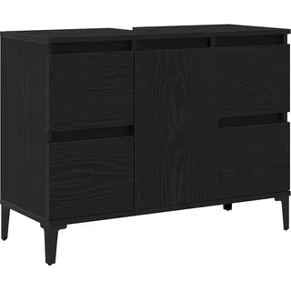 vidaXL Waschbeckenschrank mit Tür Schwarz Eichen-Optik 80 x 33 x 60 cm