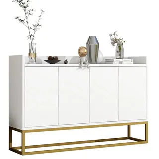 Fine Life Pro Beistellschrank Modernes Sideboard im minimalistischen Stil 4-türiger griffloser Buffetschrank für Esszimmer, Wohnzimmer, Küche (weiß) weiß