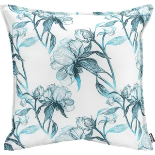 Dekokissen H.O.C.K. "Fleur", blau (türkis, weiß, bedruckt geblümt), B:50cm H:10cm L:50cm, Polyacryl, Dekokissen_Sitzkissen_Kissenhüllen, mit Blumen, Kissenhülle mit Füllung, 1 Stück