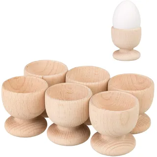 Smart-Planet 6er Set Eierbecher aus Holz - Eier Becher für den Frühstückstisch - natürliches Buchenholz/gewachst - nachhaltiges Serviergeschirr