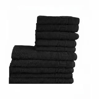 GMMH 10 TLG Set Handtücher Handtuch Set Duschtucher 100% Baumwolle 500g/m2 (Schwarz)