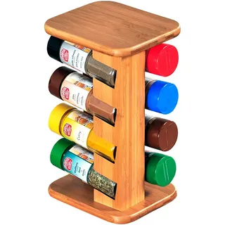 Kesper Gewürzregal mit Drehteller aus Bambus, mit 8 gefüllten Gläsern, Maße: 15 x 13 cm, Höhe: 25,5 cm, 58098