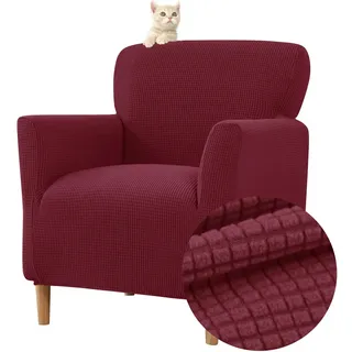 Highdi Stretch Sesselbezug Elastische Jacquard Sofaüberzug Clubsessel Bezug, Weicher Sesselschoner mit Armlehne Sitzbezug Für Sessel Mit Armlehne Hussen (Rot)