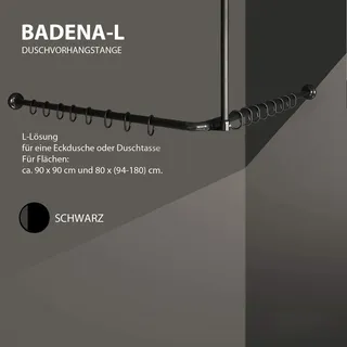 Winkelstange Duschvorhang Stange Weiß Anthrazit Silber Schwarz Bad Stange Winkel, U und L-Form (L-Form 90x90cm, Schwarz)