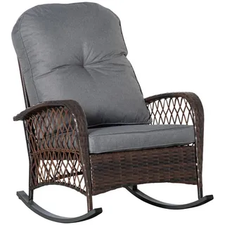 Outsunny Schaukelstuhl Stahl, PE-Rattan, Polyester, Schaumstoff