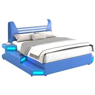 JVmoebel Bett Luxus Lederbett mit LED-Beleuchtung in modernem Design (Bett), Made in Europa schwarz