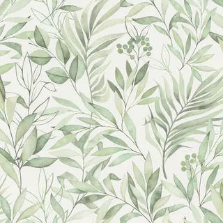 Rasch Textil Papiertapete Blättermuster 10 m x 0,53 m 1 Rolle grün 286052
