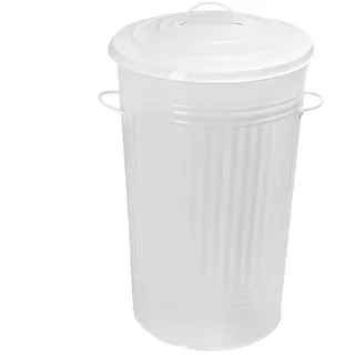 HRB Mülleimer Zink Weiß, 40 Liter, Vintage Design, sehr stabil mit Deckel- geeignet als Mülleimer Küche- Ideal für den gelben Sack oder zur Aufbewahrung von Klamotten