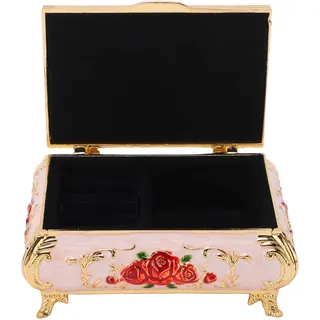 Vintage Schmuckkästchen Mit Geprägten Rosen Aus Zinklegierung, Weichem Samt Und Leuchtenden Farben – Kleine, Sichere Schachtel In Gold, Weiß Und Rot