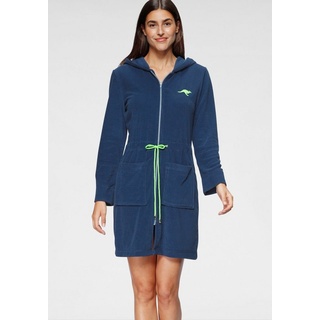 KangaROOS Damenbademantel Kira, ideal für Sauna & Spa, Hotelbademantel, Morgenmantel, Kurzform, Leichtfrottier, Kapuze, Reißverschluss, mit Bindekordel, kurz, Bademäntel für Damen, XS-3XL blau XXXL | 95 cm