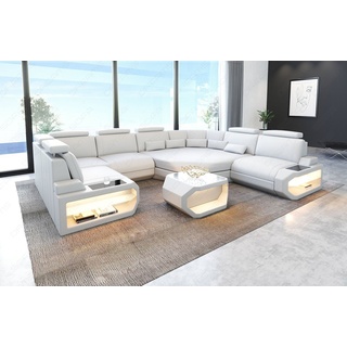 Sofa Dreams Wohnlandschaft Sofa Leder Asti U Mini, Couch, kleines U Form Ledersofa mit LED, Designersofa weiß