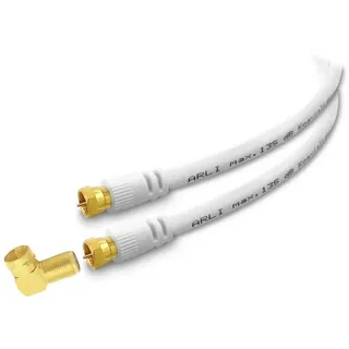 ARLI TV-Kabel, F-Stecker, F Winkeladapter (1500 cm), 15m TV Winkel Anschlusskabel TV HD Satkabel vergoldet 135 dB Sat Kabel weiß