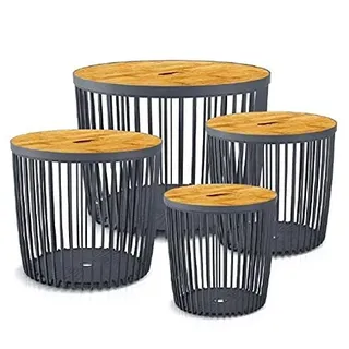 Beistelltisch Couchtisch Korbtisch Kaffeetisch ⌀ 36cm mit Holzplatte aus Bambus Tisch Aufbewarungskorb Sofatisch Größen wählbar (35L) Anthrazit